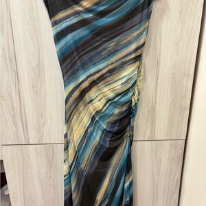 Blue and Gold Swirl Midi Dress